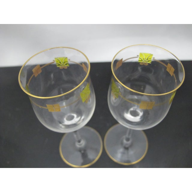 Mid 20th Century Mid 20th Century MCM Mid Century Modern Gold & Green Enamel Crystal Aperitif Cordial Glass Pair For Sale - Image 5 of 8