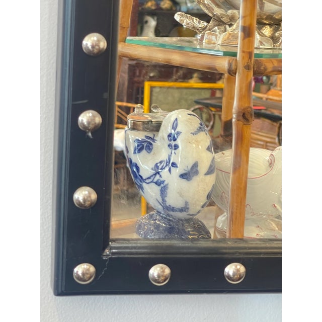 Pair Tall Wood Wall Mirrors With Large Nickel Nail Heads, Mid Century For Sale - Image 12 of 12