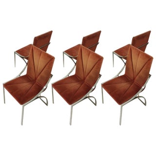 Chairs in Chrome with Seat and Back in Brick Fabric, 1970s, Set of 6 For Sale