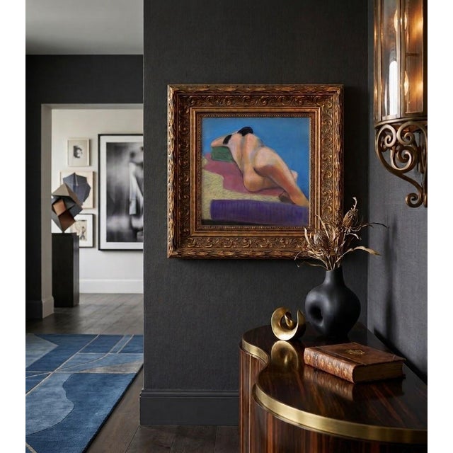 Sky Blue Donald G. Vogl Signed Modernist Reclining Nude Pastel on Board For Sale - Image 8 of 8