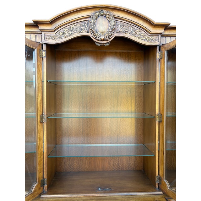 Wood 1960s Karges Burled Walnut Louis XVI French Regency Breakfront Bookcase Cabinet For Sale - Image 7 of 18