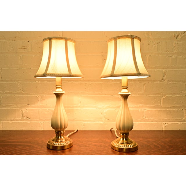 Lenox Lighting by Quoizel Hollywood Regency Porcelain and Brass Table Lamps, Pair For Sale In South Bend - Image 6 of 13
