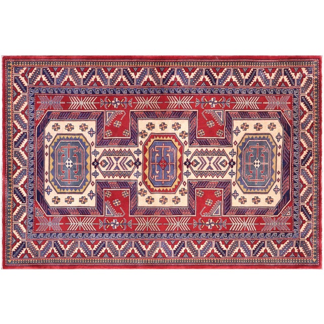 Beige Shabby Chic Tribal Shirwan Red/Beige Wool Rug - 4'7''x6'2'' For Sale - Image 8 of 10