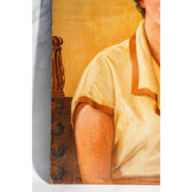 1940s Elegant Female Woman Portrait Oil Painting Traditional Wall Art Home Decor For Sale - Image 10 of 14