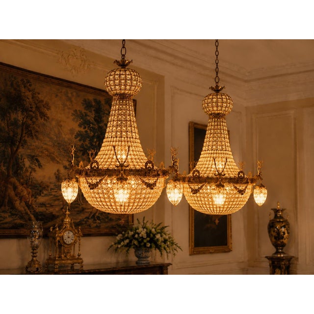 Late 20th Century French Louis XVI Gold Deer Chandeliers - Pair For Sale - Image 6 of 18