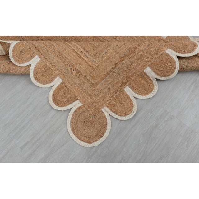 White Edge Trim Scallop Jute Rug 3x5 For Sale - Image 10 of 13