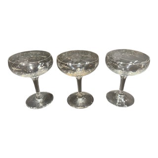 1950s Champagne Coupes Clear Crystal Toasting Glasses- Set of 3 For Sale