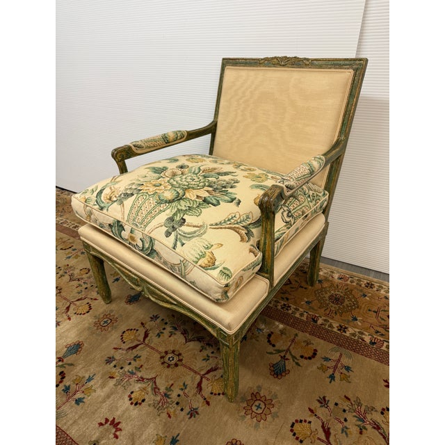 French Minton-Spindell Louis XVI Style Fauteuil Chair For Sale - Image 3 of 11