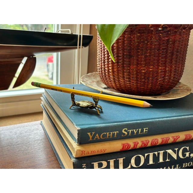 Traditional Small Brass Helpful Crab Pencil Holder For Sale - Image 3 of 10