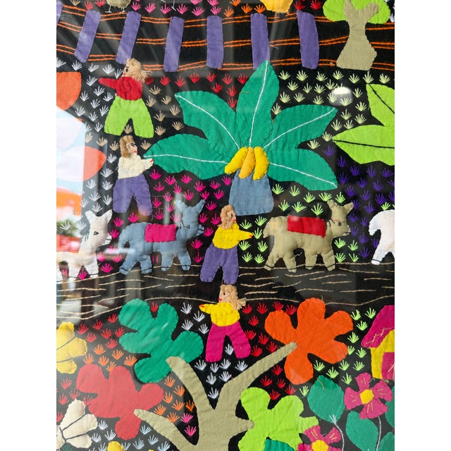 Large Vintage Mexican Arpillería Folk Art Textile Wall Hanging – Framed Under Plexiglass For Sale - Image 10 of 12