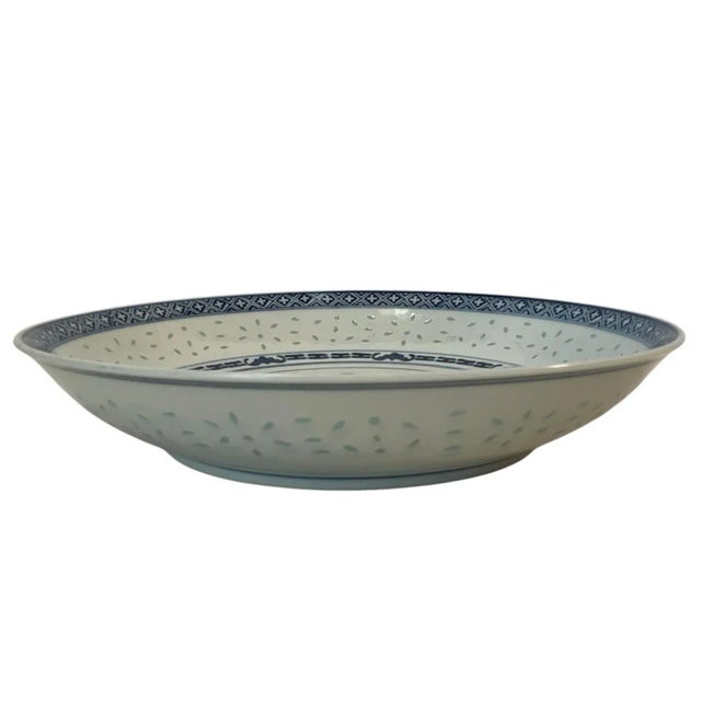 Late 20th Century Blue & White Chinese Rice Grain Serving Bowl 9.5” For Sale - Image 4 of 10