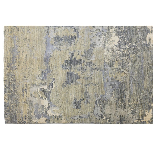 Contemporary Handmade Wool and Silk Rug in Beige With Abstract Design For Sale - Image 9 of 10