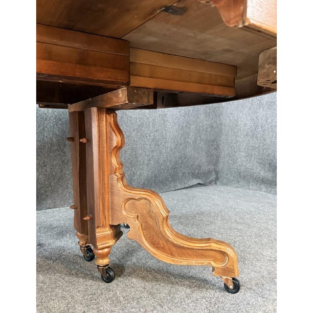 C1890 Solid Cherry Round Pedestal Dining Table With Two Leaves For Sale - Image 12 of 15