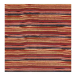 1950s Square Multi Field Stripe Flatweave Vintage Turkish Decorative Kilim Rug For Sale