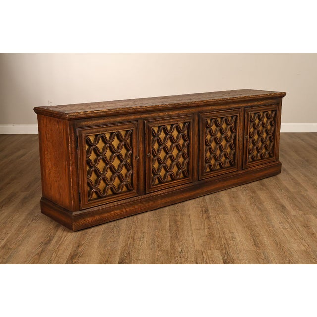Gothic Jamestown Lounge Co. Colonnade Collection Vintage Sculpted Oak Long Credenza For Sale - Image 3 of 18