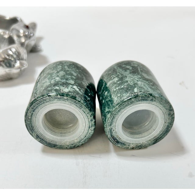 Vintage Rabbit Salt & Pepper Shakers With Green Marble – Arthur Court - 3pcs For Sale - Image 9 of 11