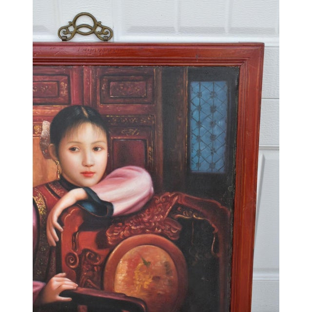 1920s Antique Painted on Board Portrait of Chinese Woman For Sale - Image 5 of 12