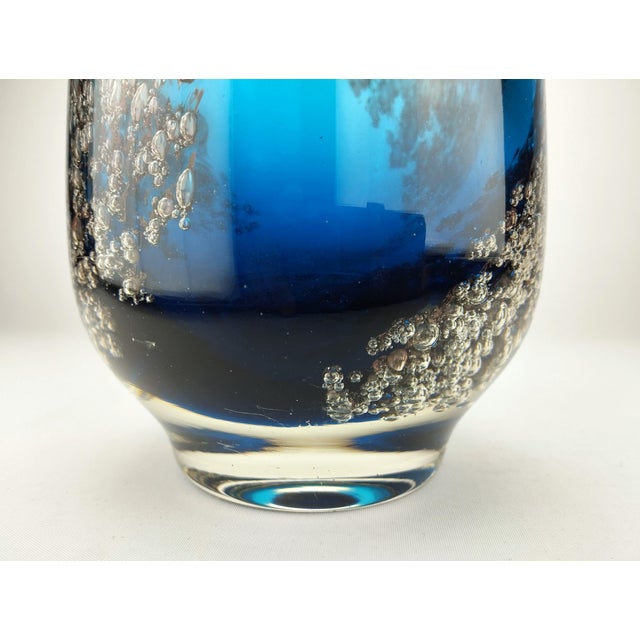Aqua Large Blue Glass Vase with Florida Decor by Heinrich Loffelhardt for Schott-Zwiesel, 1970 For Sale - Image 8 of 11