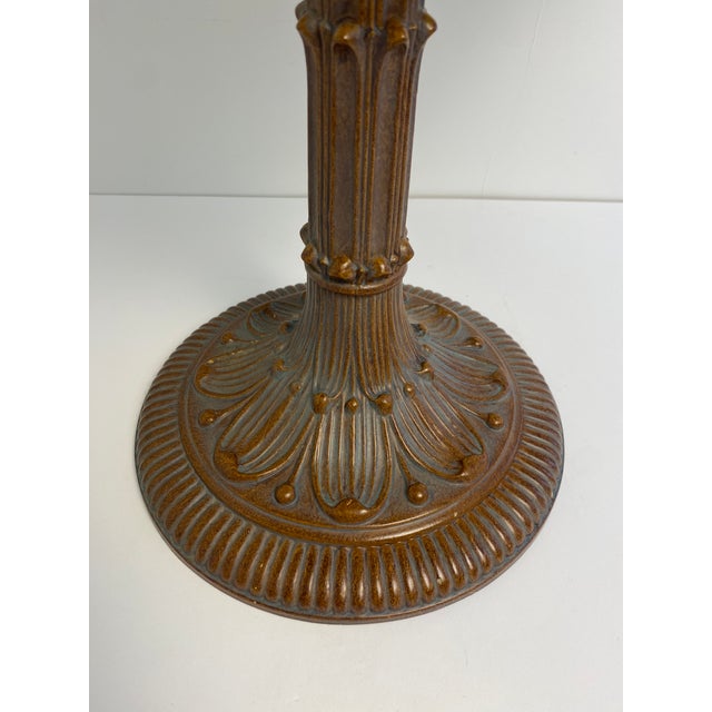 Antique American Tiffany Style Leaded Stained Glass Table Lamp With Amber Jewels For Sale - Image 9 of 11