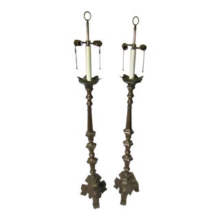 Vintage Heavy Brass Floor Lamps - A Pair For Sale