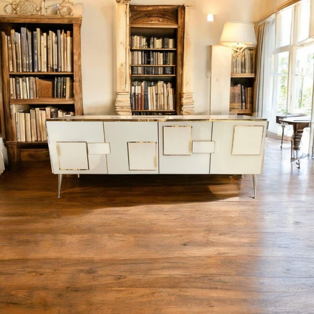 Beige Italian Four-Door Sideboard with Murano Glass and Brass from Justfurnituress SRL For Sale - Image 8 of 9