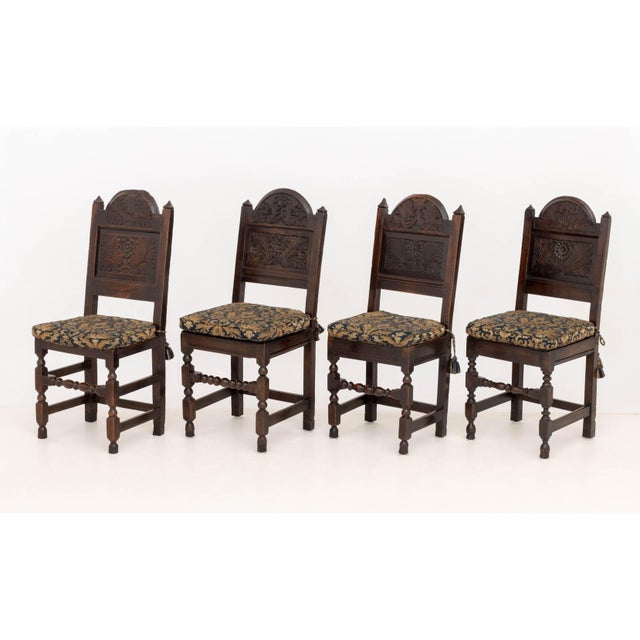 Jacobean Set of Eight Jacobean Carved Oak Dining Chairs For Sale - Image 3 of 16