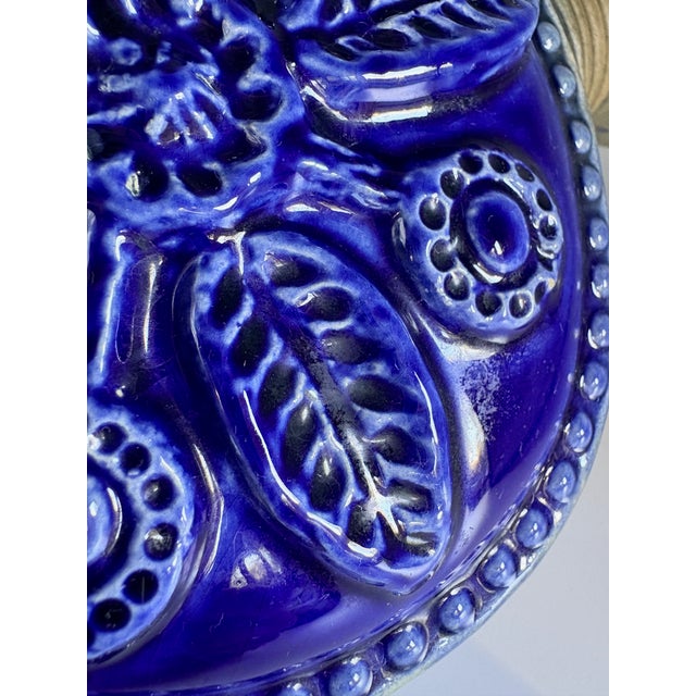 Mid-Century Modern German Cobalt Blue Relief Ceramic Vase by Jasba, 1960s For Sale - Image 12 of 13