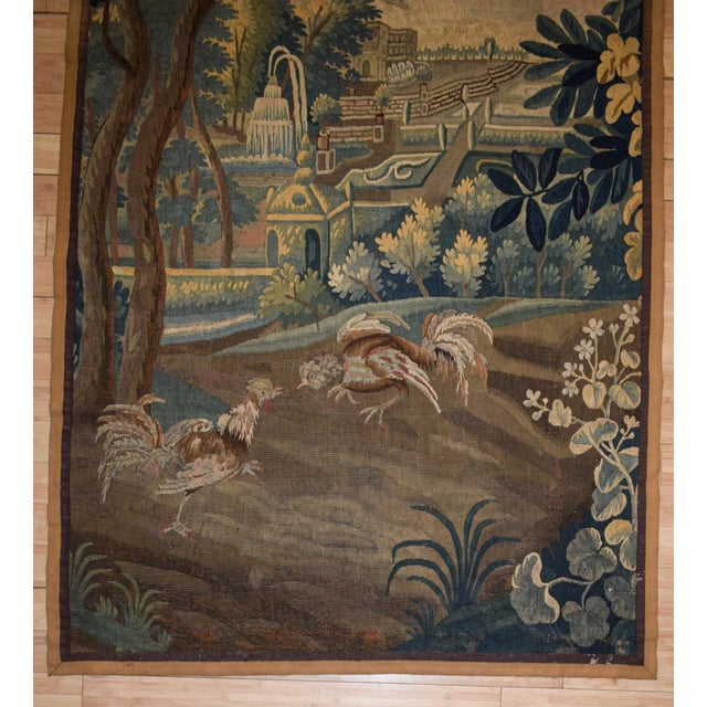 French Antique Aubusson Verdure Tapestry, Large 18th C Handwoven French Wall Hanging, Forest Landscape Art For Sale - Image 3 of 14