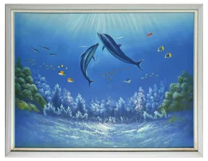 Robert Lewis, Two Dolphins, Original Acrylic, 1990s
