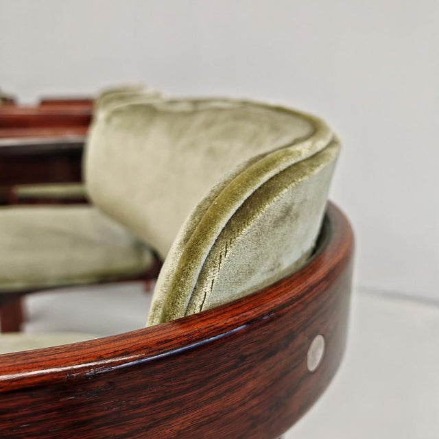 Pamplona Chairs in Wood and Green Velvet attributed to A. Savini for Pozzi, 1970s, Set of 6 For Sale - Image 16 of 18