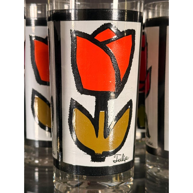 Vintage Mid Century Modern Pop Art Floral Highball Glasses, c.1960s - Set of 6 For Sale In Providence - Image 6 of 6
