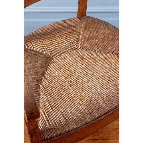 Brown French Scroll Armchair with Rush Seat, 19th Century For Sale - Image 8 of 11