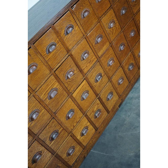 Dutch Industrial Oak Apothecary Cabinet Bank of Drawers, 1940s For Sale - Image 11 of 18
