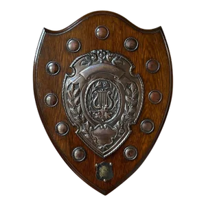 Antique English Choir Trophy Award Plaque Copper Repousse C1938 Lyre Harp