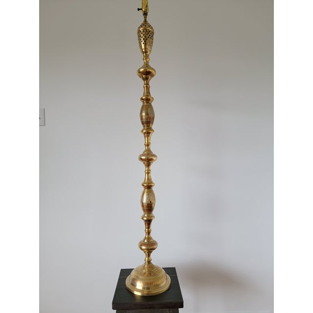 Vintage Hand Painted Brass Floor Lamp From India For Sale - Image 6 of 16
