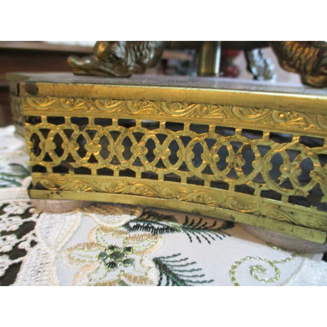 Antique Moser Bohemian Czech Cut to Green Enamel Serpent Feet Luster Lamp W./ 10 Large Prisms For Sale In South Bend - Image 6 of 11