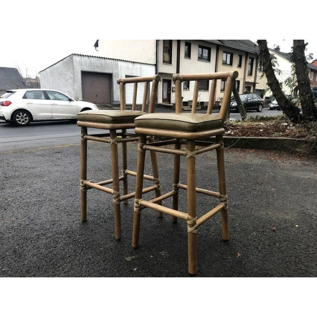 Set of Bar Stools in Bamboo Rattan from McGuire, 1970s, in Good conditions. Designed 1960 to 1969 This piece has an...