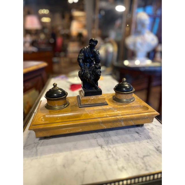 Early 19th Century Early 19th Century Italian Empire Bronze & Sienna Marble Inkwell For Sale - Image 5 of 10