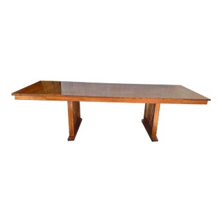 Late 20th Century Custom Mission Art & Craft Style Solid Tiger Oak Dining Table With 2 Leaves by Cf Kent Co Furniture For Sale