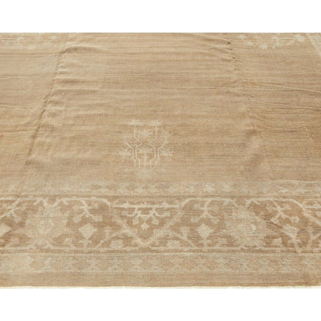 Indian Authentic Indian Amritsar Abstract Handwoven Wool Rug in Brown For Sale - Image 3 of 8