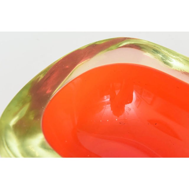 Glass Vintage Murano Flavio Poli Red and Yellow Uranium Sommerso Glass Oblong Bowl Rare For Sale - Image 7 of 12