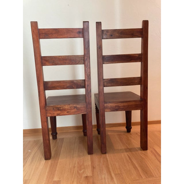Vintage Handcrafted Solid Walnut Wooden Chairs - a Pair For Sale - Image 4 of 13