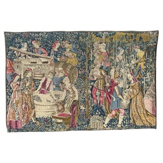 Vintage French Hand Printed Tapestry Vendanges Design, 1950s For Sale