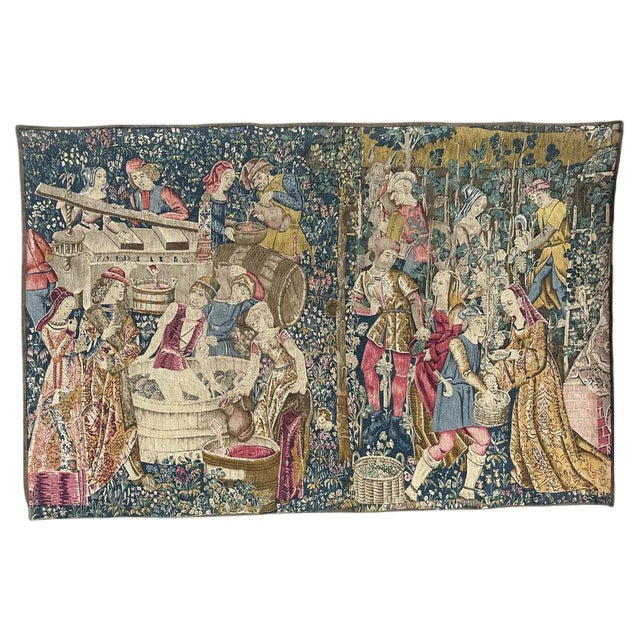 Vintage French Hand Printed Tapestry Vendanges Design, 1950s For Sale