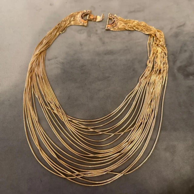 2010s High Quality Costume Jewelry Gilt Metal Italian Multi-Strand Necklace For Sale - Image 10 of 17