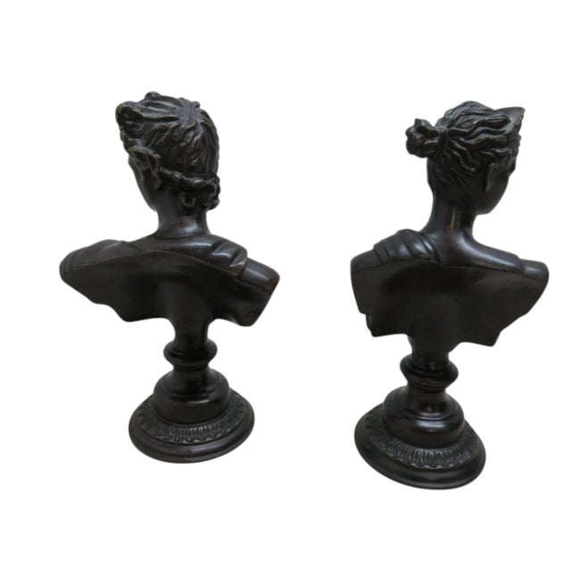 1980s Pair Maitland Smith Bronze Bust French Regency Roman Male Female Man Women For Sale - Image 9 of 10