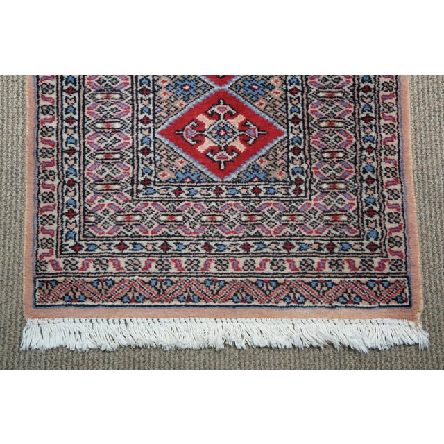 Vintage Pakistan 100% Wool Geometric Diamond Rug Runner Carpet Mat 25" X 69" For Sale - Image 6 of 14