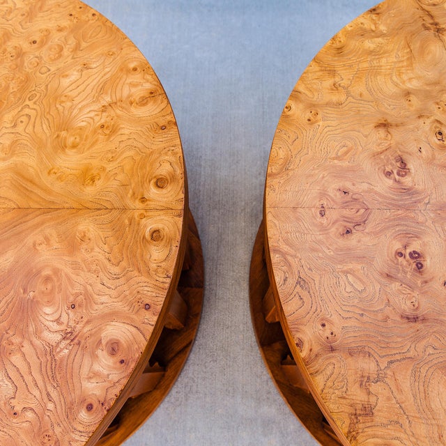 1960s Vintage Mid Century Walnut & Burl Drum Side Tables by Cal Mode For Sale - Image 5 of 15