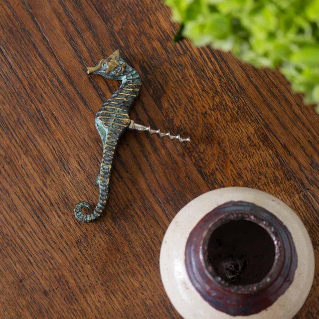 Unique vintage solid brass seahorse bottle opener from France, 1950s. Beautiful etched heavy brass with intricate details...