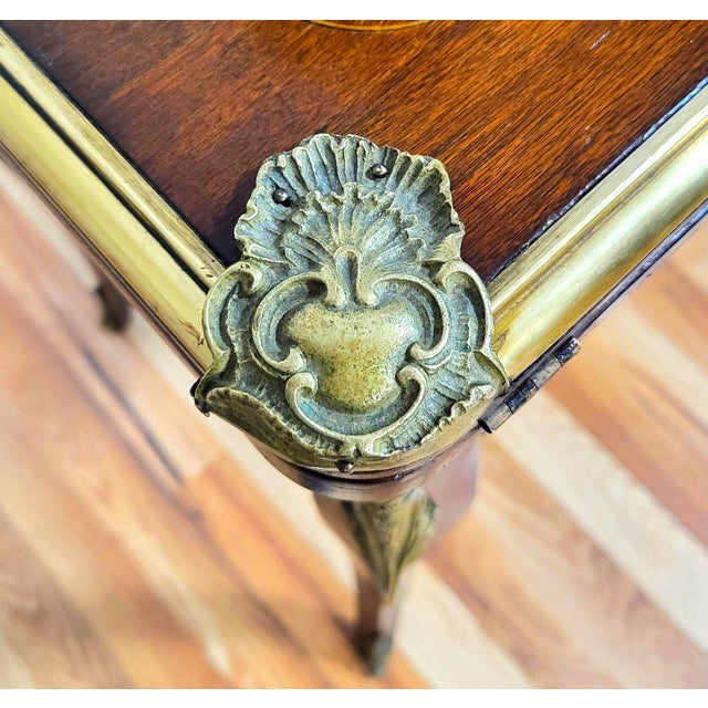 Antique French Bronze & Inlaid Mahogany Flip Top Game Table Desk For Sale - Image 9 of 18